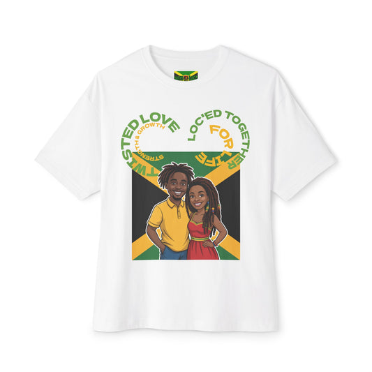 Unisex Oversized Boxy Tee - Couple’s Wicks Dreads T-Shirt , Love & Strength – African American Couple with Wicks Dreads, Celebrating Growth & Togetherness