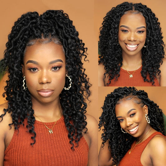 Forevery Faux Locs Crochet Hair 12 Inch Goddess Locs Crochet Hair 6 Packs Pre-looped Crochet Hair for Black Women River locs Crochet Hair With Curly Ends (12 Inch, 1B)