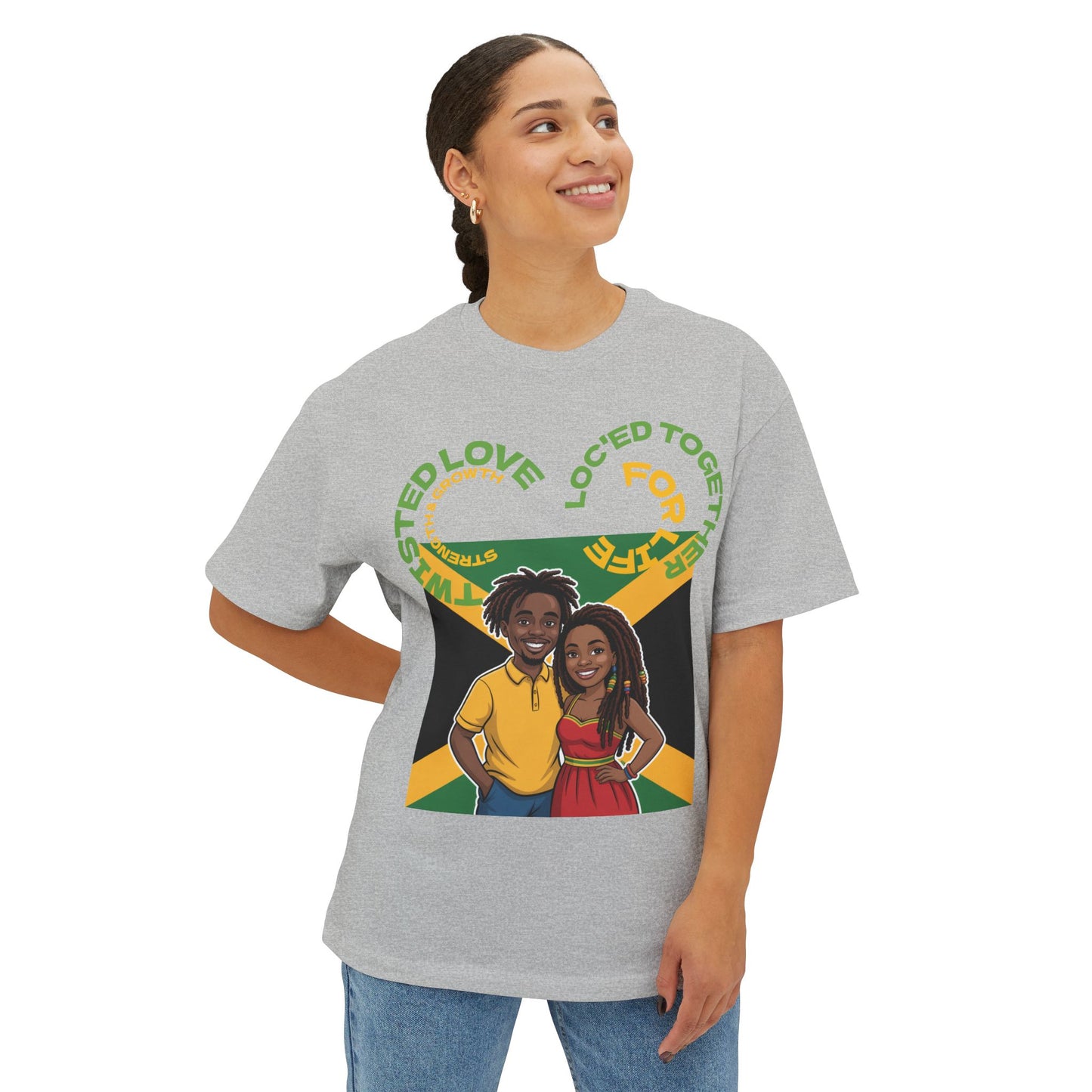 Unisex Oversized Boxy Tee - Couple’s Wicks Dreads T-Shirt , Love & Strength – African American Couple with Wicks Dreads, Celebrating Growth & Togetherness