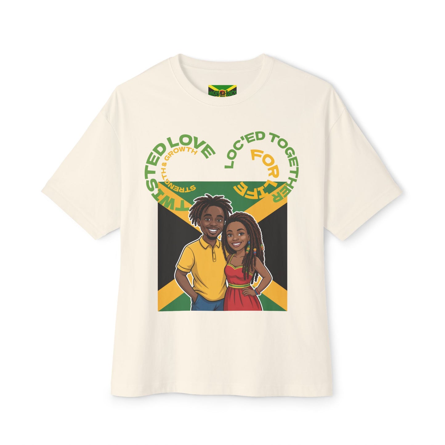 Unisex Oversized Boxy Tee - Couple’s Wicks Dreads T-Shirt , Love & Strength – African American Couple with Wicks Dreads, Celebrating Growth & Togetherness