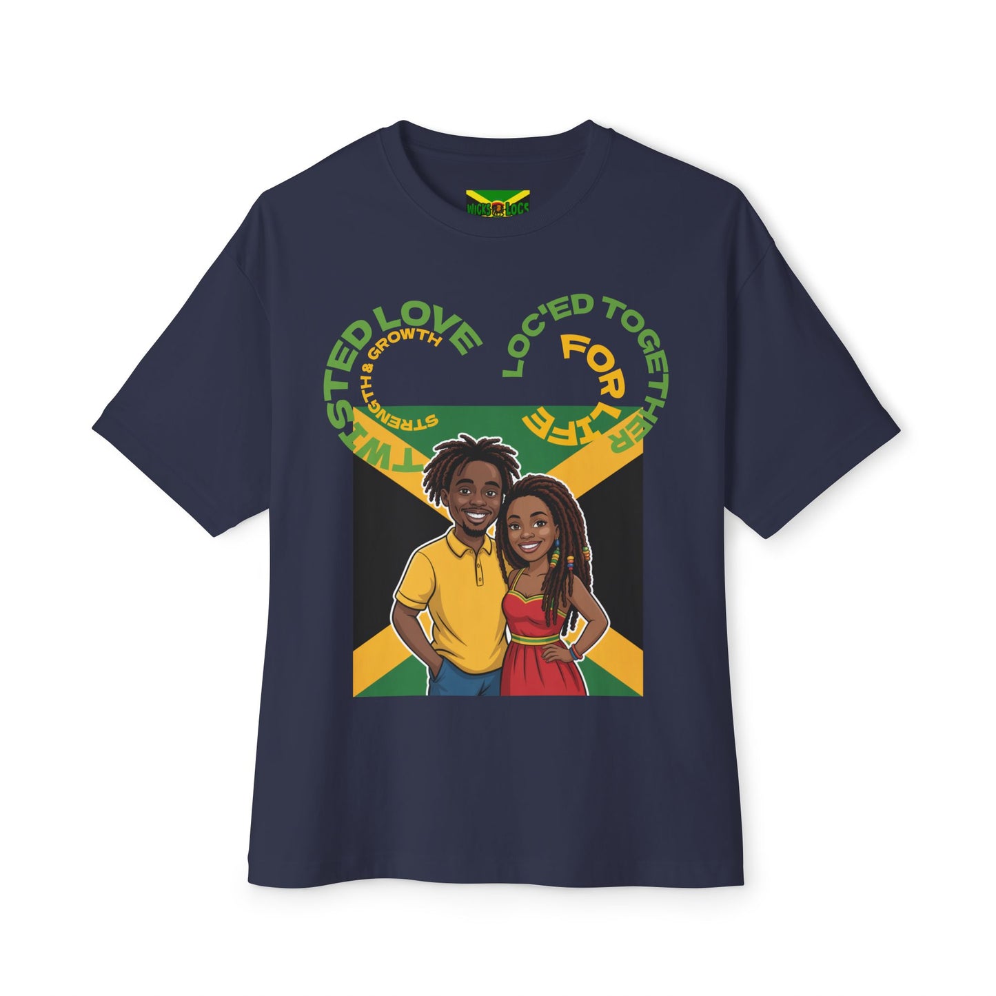 Unisex Oversized Boxy Tee - Couple’s Wicks Dreads T-Shirt , Love & Strength – African American Couple with Wicks Dreads, Celebrating Growth & Togetherness