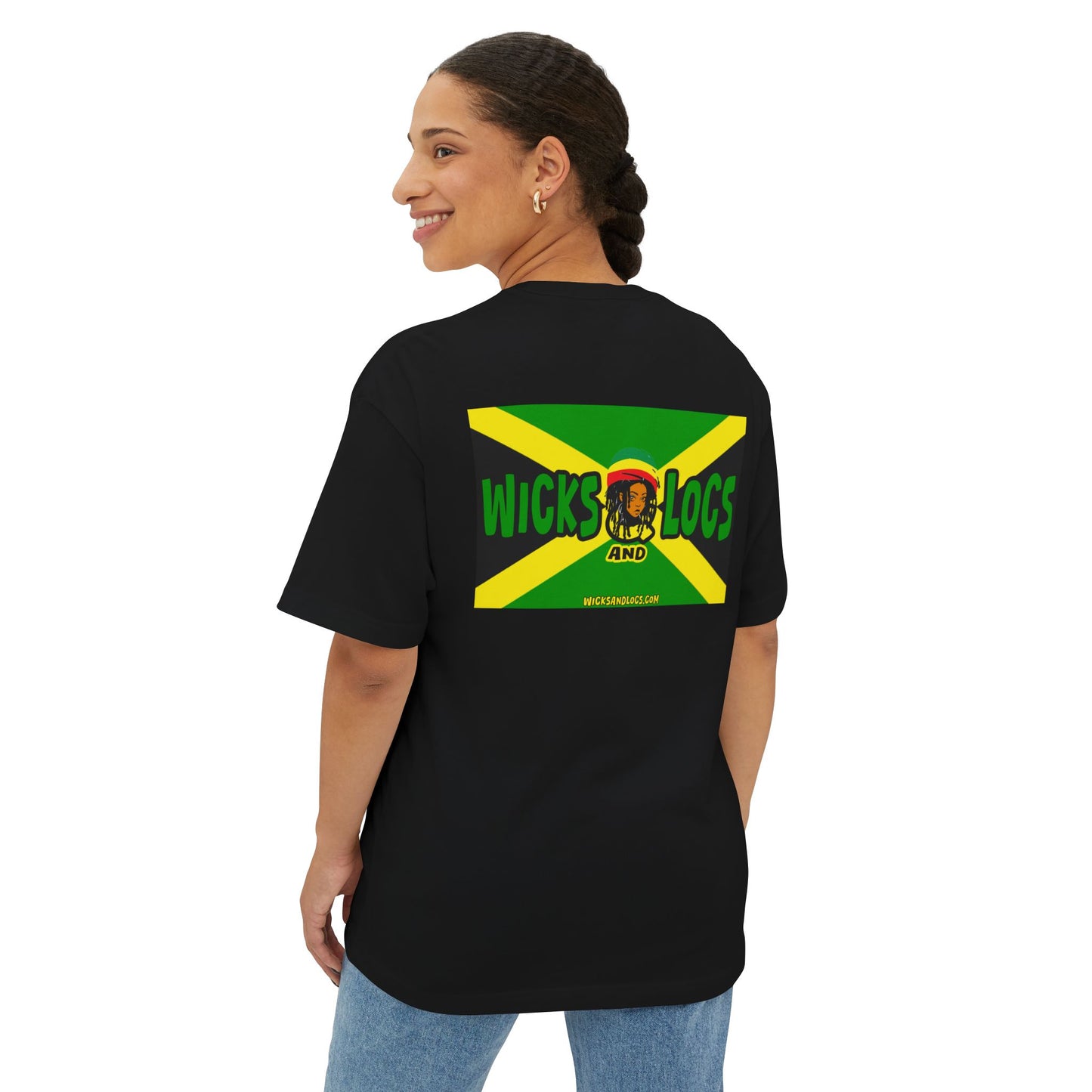 Unisex Oversized Boxy Tee - Couple’s Wicks Dreads T-Shirt , Love & Strength – African American Couple with Wicks Dreads, Celebrating Growth & Togetherness