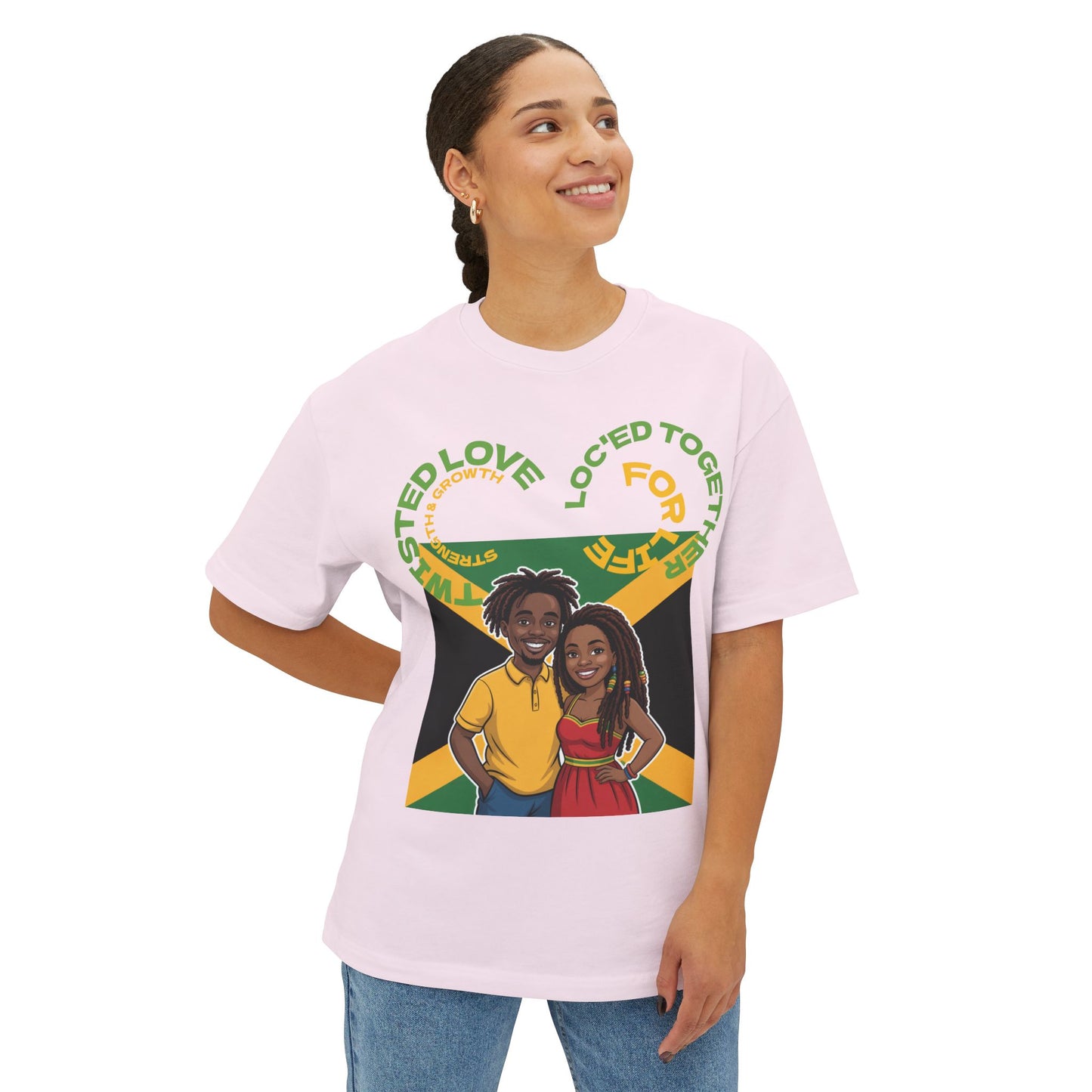 Unisex Oversized Boxy Tee - Couple’s Wicks Dreads T-Shirt , Love & Strength – African American Couple with Wicks Dreads, Celebrating Growth & Togetherness