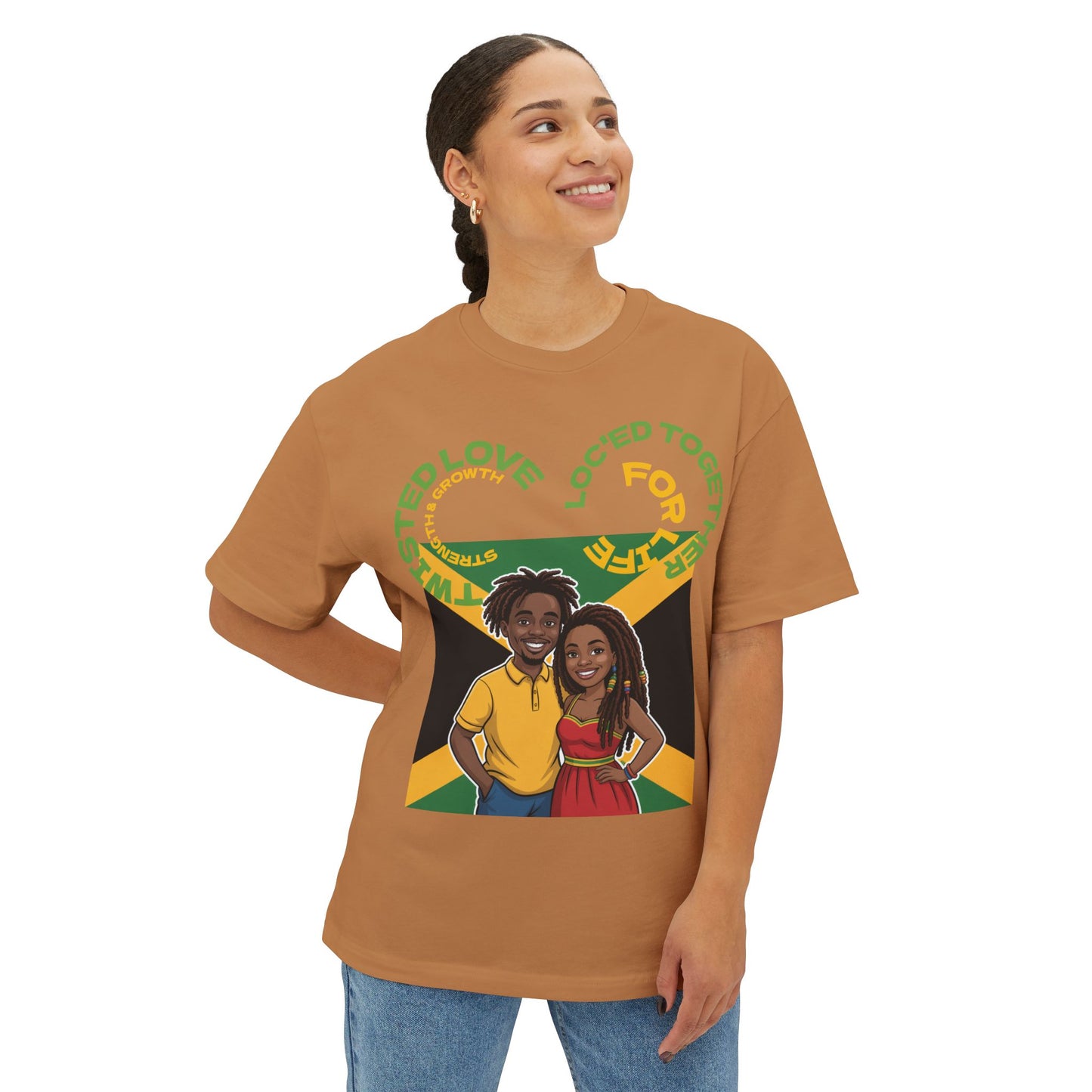 Unisex Oversized Boxy Tee - Couple’s Wicks Dreads T-Shirt , Love & Strength – African American Couple with Wicks Dreads, Celebrating Growth & Togetherness