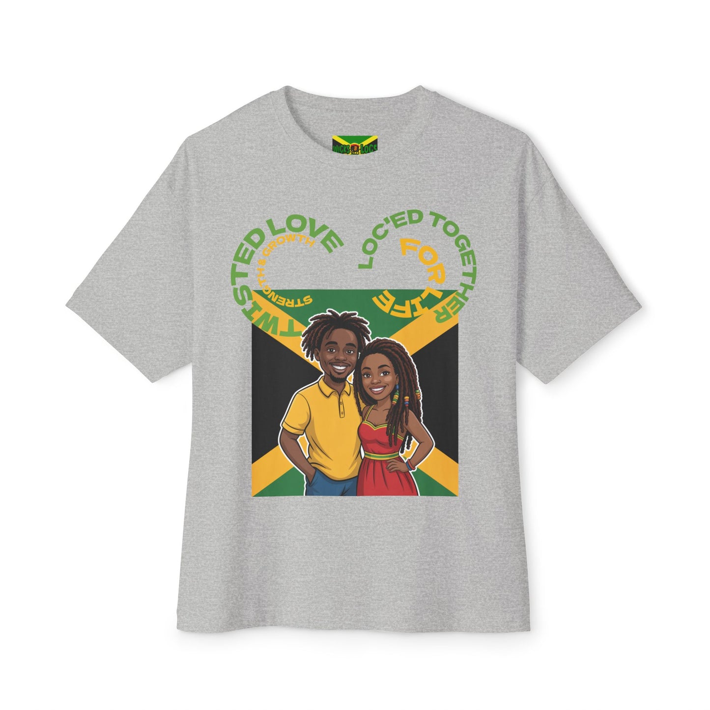 Unisex Oversized Boxy Tee - Couple’s Wicks Dreads T-Shirt , Love & Strength – African American Couple with Wicks Dreads, Celebrating Growth & Togetherness
