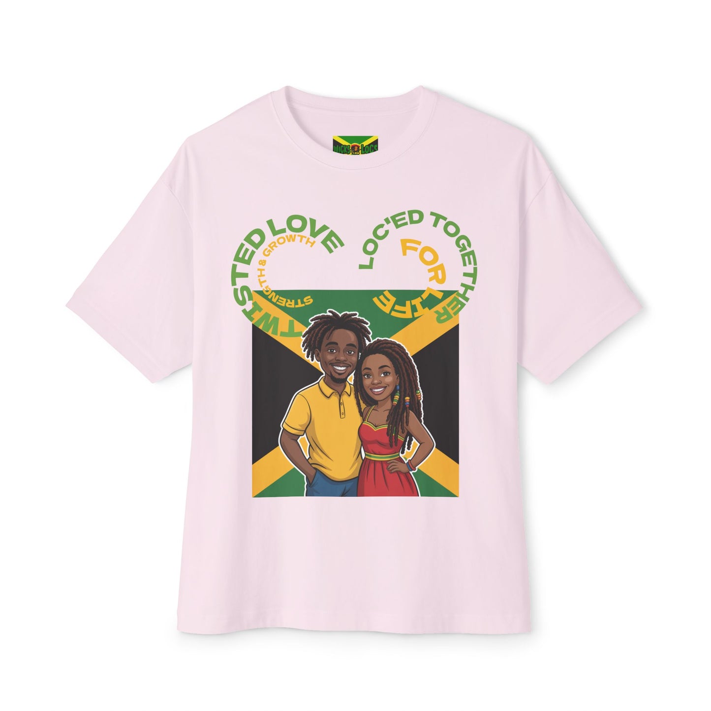 Unisex Oversized Boxy Tee - Couple’s Wicks Dreads T-Shirt , Love & Strength – African American Couple with Wicks Dreads, Celebrating Growth & Togetherness