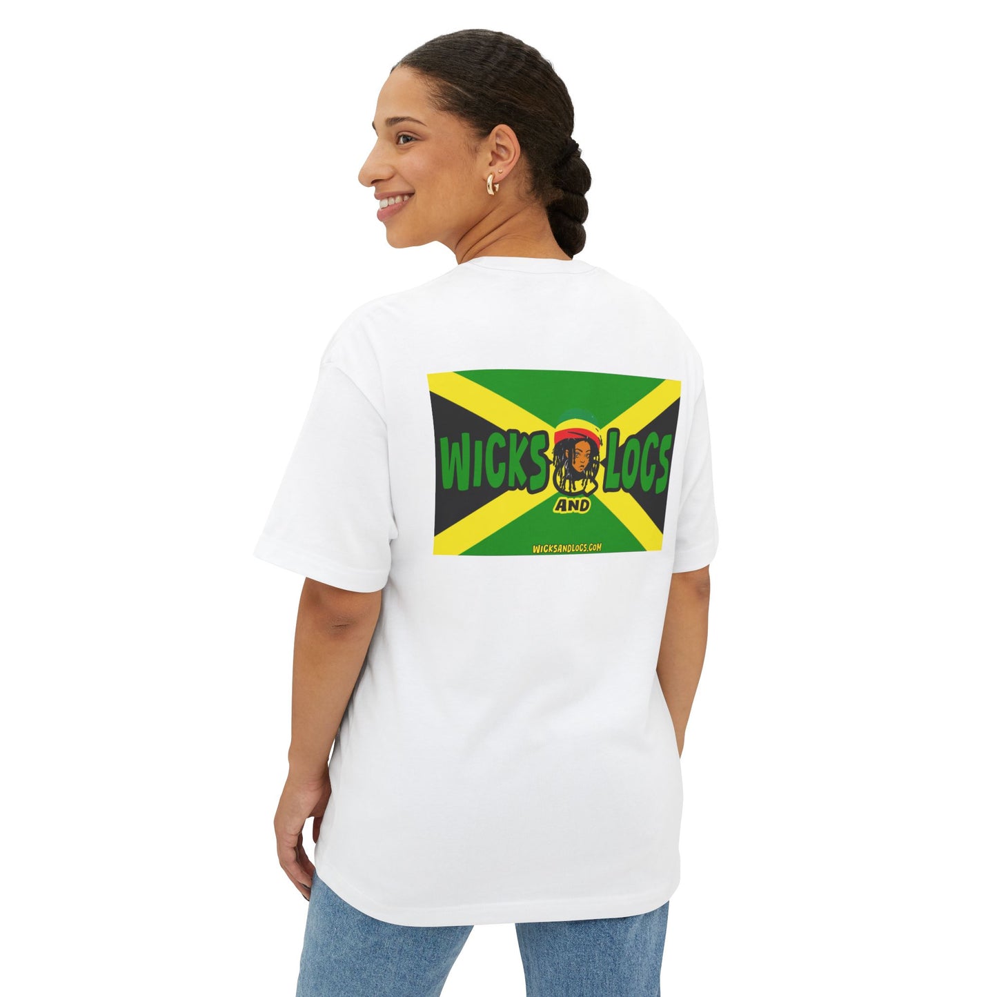 Unisex Oversized Boxy Tee - Couple’s Wicks Dreads T-Shirt , Love & Strength – African American Couple with Wicks Dreads, Celebrating Growth & Togetherness