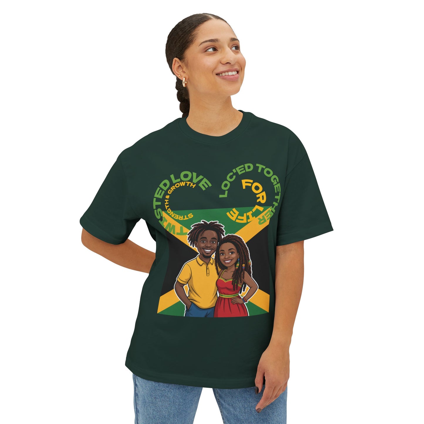 Unisex Oversized Boxy Tee - Couple’s Wicks Dreads T-Shirt , Love & Strength – African American Couple with Wicks Dreads, Celebrating Growth & Togetherness