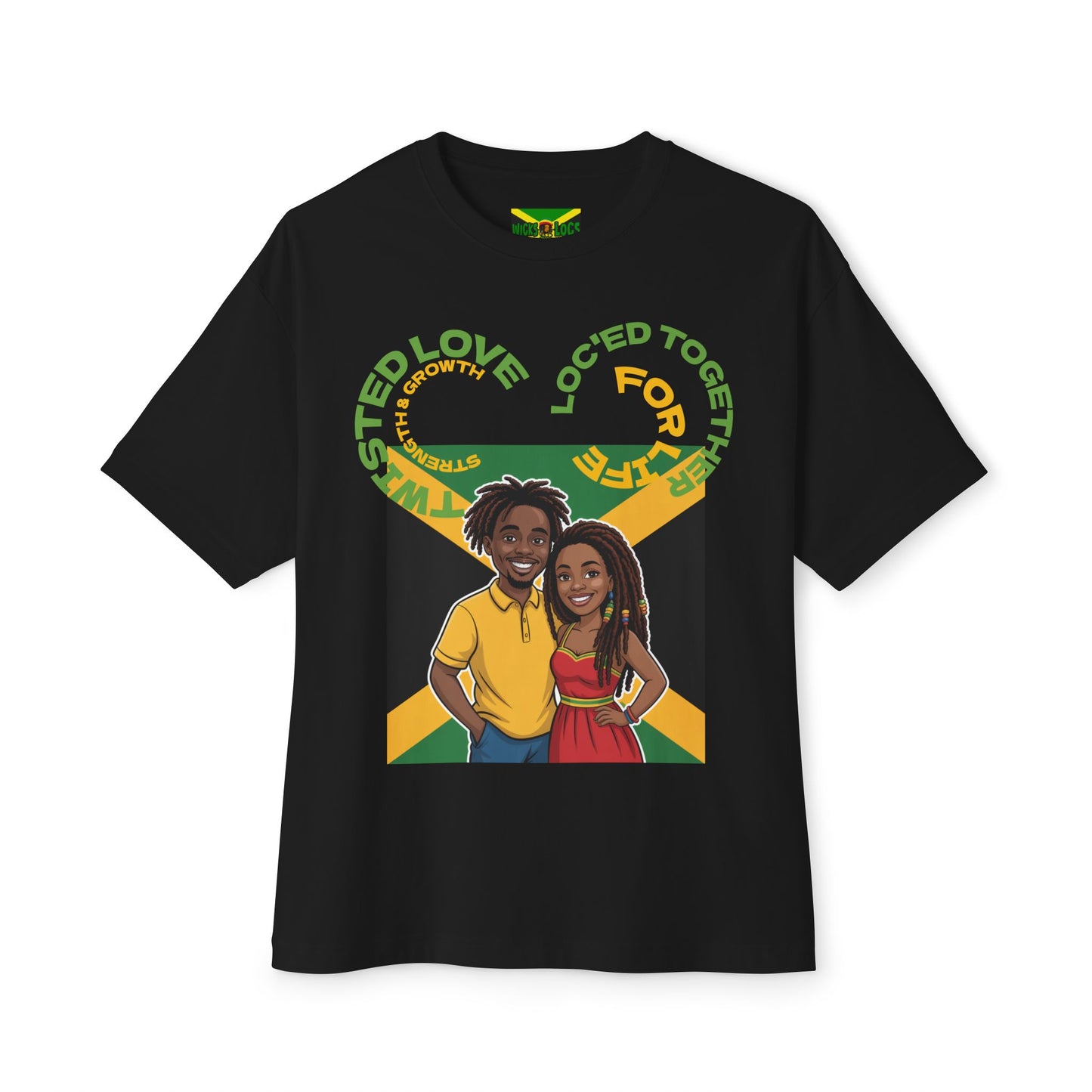 Unisex Oversized Boxy Tee - Couple’s Wicks Dreads T-Shirt , Love & Strength – African American Couple with Wicks Dreads, Celebrating Growth & Togetherness