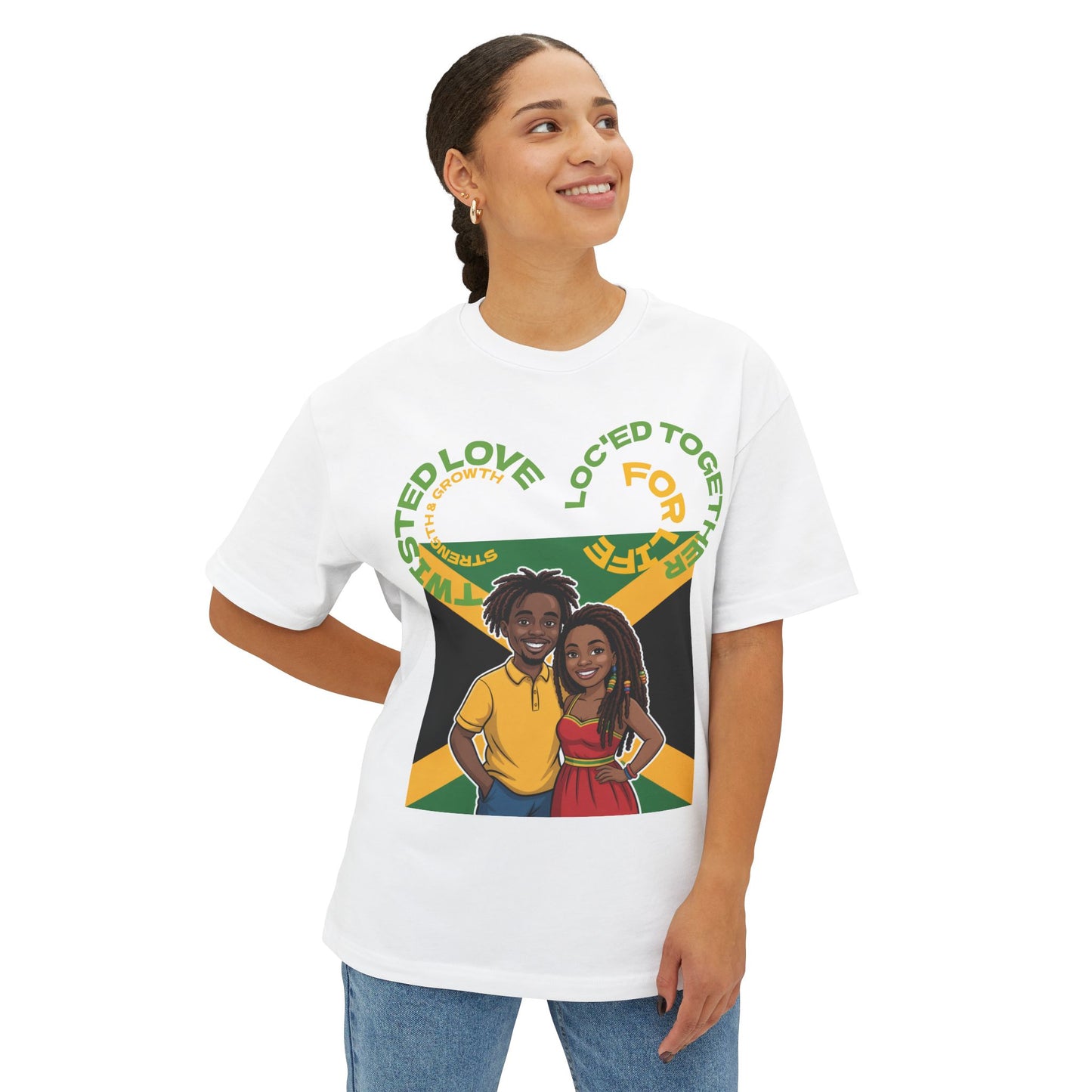 Unisex Oversized Boxy Tee - Couple’s Wicks Dreads T-Shirt , Love & Strength – African American Couple with Wicks Dreads, Celebrating Growth & Togetherness