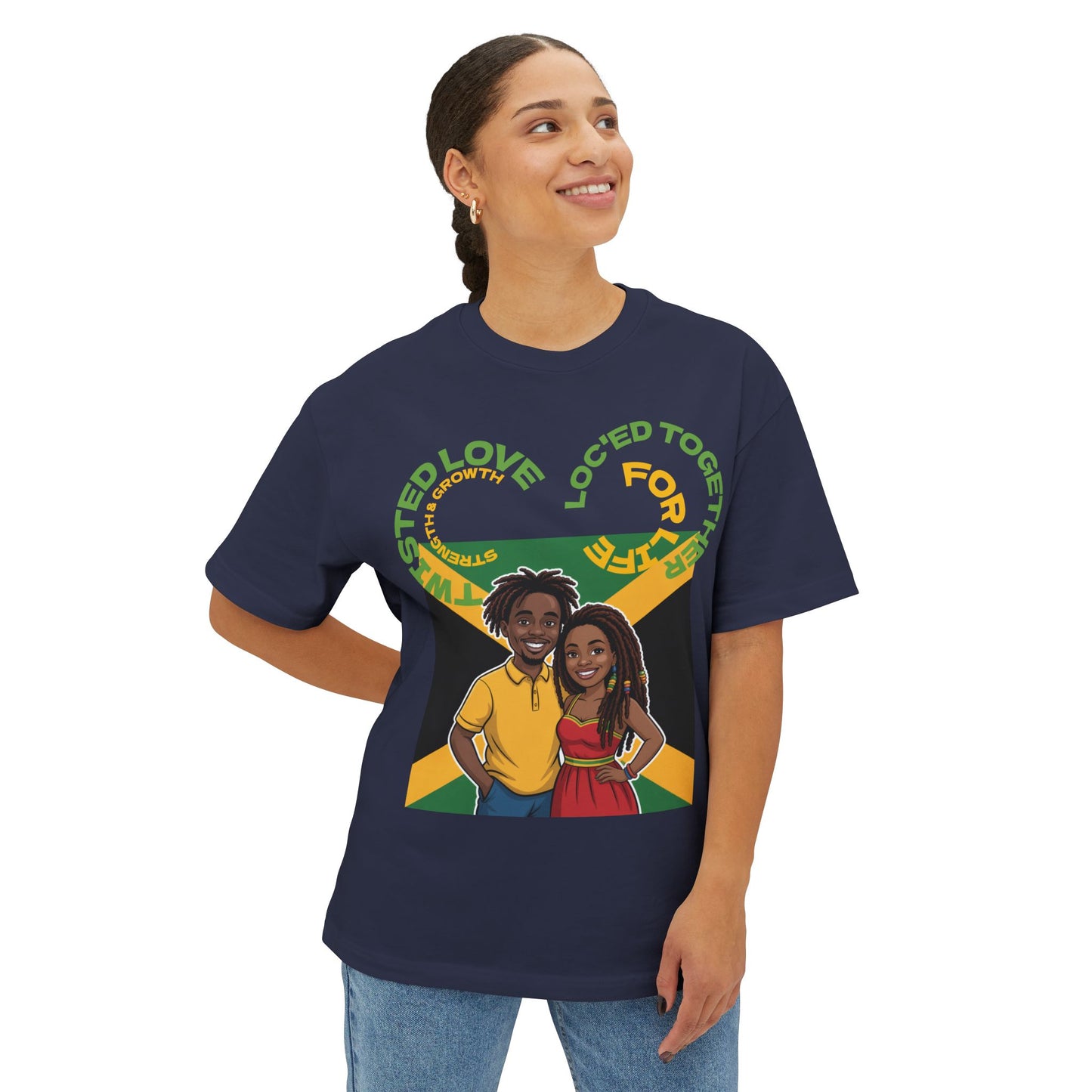 Unisex Oversized Boxy Tee - Couple’s Wicks Dreads T-Shirt , Love & Strength – African American Couple with Wicks Dreads, Celebrating Growth & Togetherness
